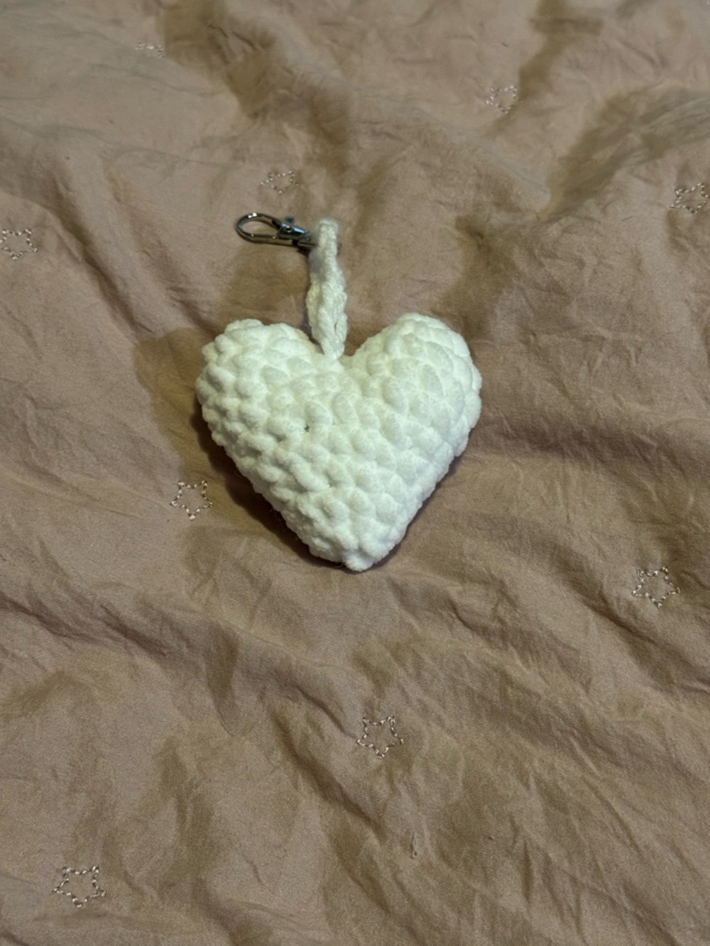 Handmade Chunky crochet Heart Keychain - bag clip - white